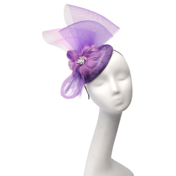 Fancy Fascinators Accessories - Sinamay Mesh Fascinator Hat Headpeice Flower Feather Marabou Wedding Purple